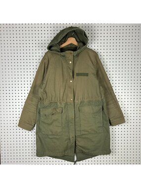 GAP Military Style Parka Jacket Women's Large Green Lined Button In Full Zip Y2K